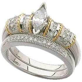 51Q465YVFZL. SL500 AA280  Round Brilliant Cut Diamonds, 14Kt. Two Tone Gold. Diamond Wedding Ring Set, Semi Mount Setting