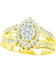 0.75 Carat (ctw) 14K Yellow Gold Round & Baguette Cut White Diamond Ladies Fashion Right Hand Ring 3/4 CT