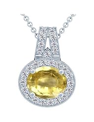 Platinum Oval Cut Yellow Sapphire And Round Diamond Pendant