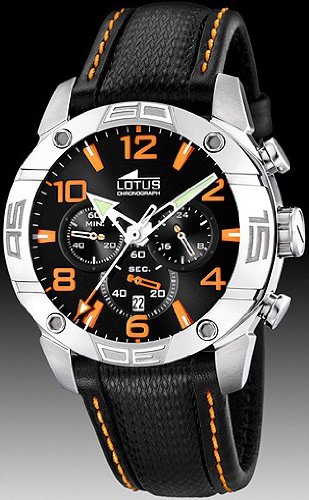 Lotus Mens CRONO L156444 Black Leather Analog Quartz Watch with Black Dial