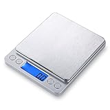 iRegro デジタル はかり　電子スケール【高精度 超ミニ 0.1g単位/3kgまで】 多機能 精密 薄型・軽量 おしゃれ ステンレス製の計量皿 液晶ディスプレイ　風袋引き機能 クッキング・料理用・