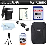 8GB Accessories Kit For Casio Exilim EX-ZR100, EX-H30 Digital Camera Includes 8GB High Speed SD Memory Card + Extended (2200 mAh) Replacement Battery For Casio NP-130 + Ac/Dc Travel Charger + Hard Case + USB 2.0 SD Reader + LCD Screen Protectors + More