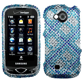 Premium - Samsung U820/Reality Full Diamond Blue Plaid - Faceplate - Case - Snap On - Perfect Fit Guaranteed