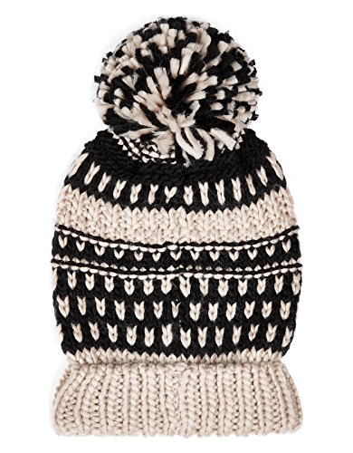 Accessorize Womens Monochrome Texture Stripe Pom beanie