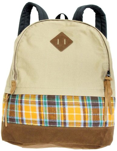 Carrot Aj-30193 Plaid Pattern Backpack (Beige)