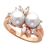 18K Rose Gold Akoya Cultured Pearl and Diamond Ring - 7.00mm Size 5.0