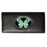 Long Wallet of Retro Blue Art Deco Butterfly (Blue, Brown, and Green) (Black Background)