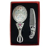 ALICE Silver Superb Antiqued Hand Mirror and Comb Set, Graduation Gifts