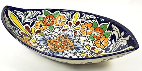 Vibrant Multi Color Leaf Shaped 15 Inch Talavera Serving Dish