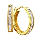 1/4ct Diamond Hoops Channel Set in 10K Yellow Gold