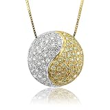 18k Two Tone Gold White and Yellow Diamond Circle Pendant Necklace 0.80 carat
