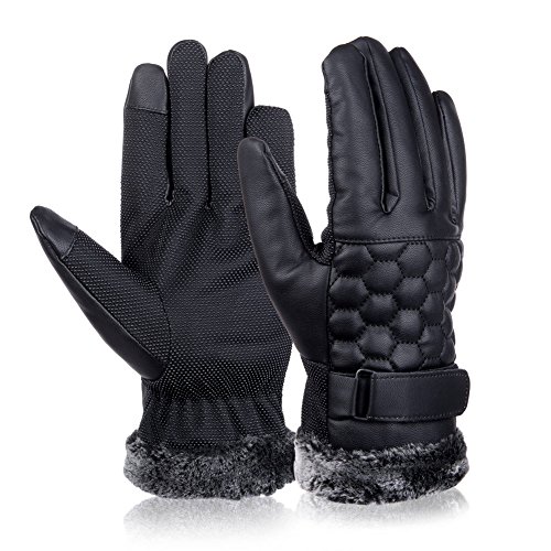 Vbiger Outdoor Leather Gloves Winter Mittens Touch Screen Gloves For Men