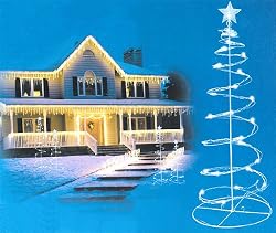 Set of 2 Cool White LED Lighted Outdoor Spiral Christmas Trees Yard Art 3', 4'