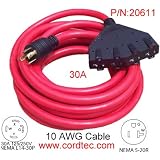 Cordtec 25FT 30A 4 Prong Twist Lock Plug Generator Extension cordset to four usa outlets(15/20A) 20611