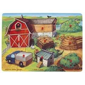 Wooden Farm Hide & Seek 9-piece Peg Puzzle