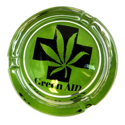 Green Aid Leaf Heavy Dense Glass Ashtray