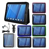 Premium 6 pcs Skin Case + Leather Cover + Clear Screen Protector + Earphone + Fishbone Holder for HP Touchpad 9.7