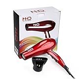 MHD Professional Salon Hair Dryer Negative Ionic 1875W DC Motor Blow Dryer with Styling Concentrator Nozzle and Diffuser 2 Speeds 3 Heat Settings Cold Shot Button ( Red)