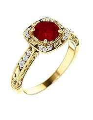 18K Yellow Gold 6.00mm Round Cut Chatham Created Ruby and Diamond Ring -- LIFETIME WARRANTY