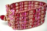 Crystal Glass Seed Beaded Leather Bracelet Cuff Pink Rose Joy Giver - Fair Trade