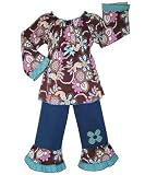 AnnLoren Girls Boutique Jean & Floral Peasant Top Set