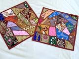 2 DECORATIVE PATCHWORK INDIAN PILLOWS CUSHIONS CASES