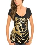 G by GUESS Meyer Tiger Flare Top, BLACK (L)