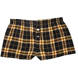 Black Gold Plaid Check Flannel Cotton Girl Boxers Mini Itty Bitty Shorts 1 Inseam - Covered elastic waist - 100 cotton -