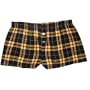 Black Gold Plaid Check Flannel Cotton Girl Boxers Mini Itty Bitty Shorts 1" Inseam, Covered elastic waist, 100% cotton, Large