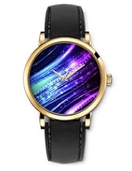 SPRAWL Aanalog Fashion Series Gold Ladies Watches of Genuine Black Leather Strap,Unique Wrist Watch for Women Girls Designed with Colored lights and stars