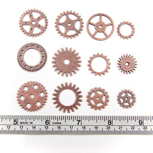 ALL in ONE 100 Grams Steampunk Gear Wheel Charms Cog Connectors Pendants Jewelry Finding DIY Craft (RED Bronze)