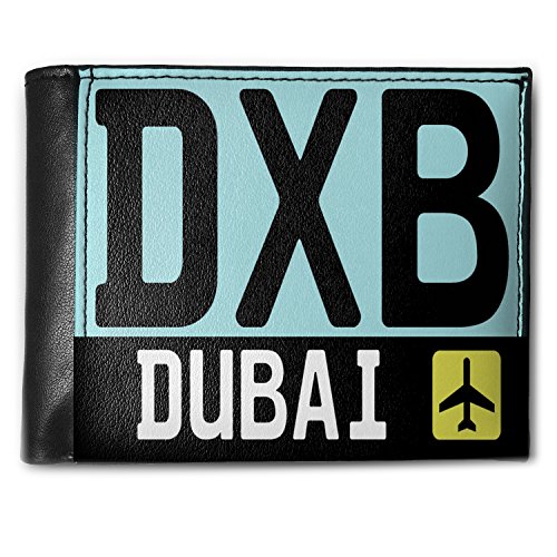 Wallet Airport code DXB / Dubai country: UAE, RFID Men's Bifold ID Case - Neonb