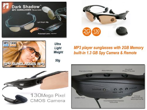Sunglasses with built-in spy camera & MP3 playback