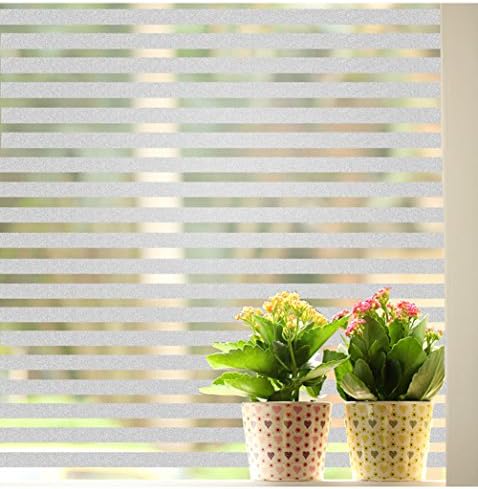 Matte stripe Decorative Glass Self Adhesive Window Film Privacy Static Cling Film Uv Filtering (35.43 inches by 78.74 inches「90Cm x 200Cm」)