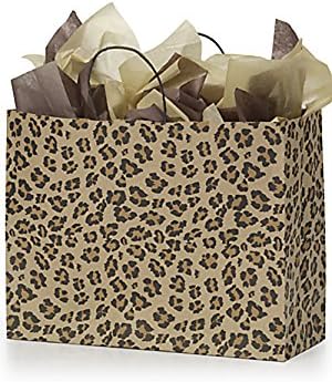 Count of 100 New Retail Large Leopard Brown Print Paper Shopping Bag 16"x6"x12"