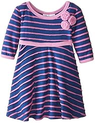 Girls Polyester/Rayon/Knit Striped Print Flared-Skirt  Dress