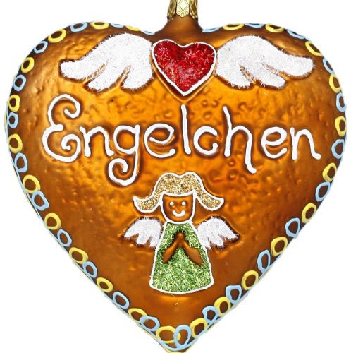 Inge-glas 68445-1 Lebkuchen-Herz Engelchen, bunt, 14 cm, Glasornament, mundgeblasen und handbemalt