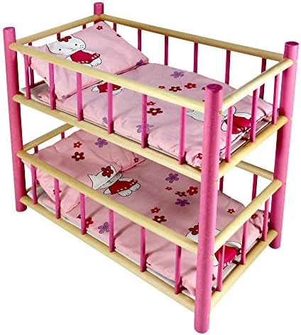 NEW LARGE WOODEN PINK BUNK BED COT CRIB DOLLS Xmas TOY Fits Up to 50cm 19" Doll by GALDREW