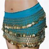 SEXY BELLY DANCER COSTUME HIP SCARF - JADE WITH GOLD COINS