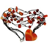 Carnelian Beads Necklace with Heart Pendant - Cord Necklace - 28'' Long