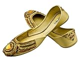 FREE ANKLET with Starlite Ladies / women Beaded & Diamante Golden Leather Khussa Fashion Shoes / Pumps