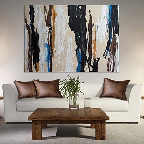 Abstract Painting Original Wall Art Modern Urban Minimalist Painting Acrylic Mid century Modern in shades of gray, black, white, beige, gold and blue.