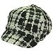 Wool Plaid 2 Tone Full Newsboy Cabby Cap Hat, Gray Black
