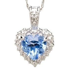 10k White Gold Heart Shaped Blue Topaz and Diamond Pendant by Blue-Topaz Necklaces