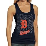 MLB Detroit Tigers Ladies Navy Blue Repeater Tank Top (Large)