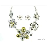 Crystal Flower Theme Necklace Set with Flower Earrings Fashion Jewelry