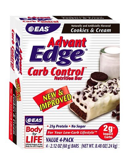 EAS AdvantEdge Carb Control Nutrition Bar, Cookies and Cream, 4 Bars, (Pack of 3) by EAS