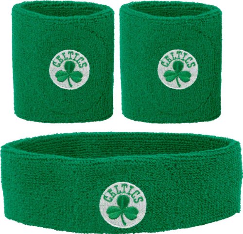 Boston Celtics Headband Wristband Combination Set with NBA Basketball Sports Team Logos