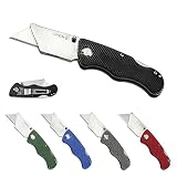 Husky Folding Lock-Back Razor Knife with 21 Blades - Easy Blade Change - Aluminum Handle - Pocket Clip