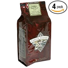 Coffee Masters Flavored Coffee, Toasted Almond Creme Decaffeinated, Ground, 12-Ounce Valve Bag, (Pack of 4)